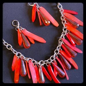 Red Statement Necklace and Earrings set